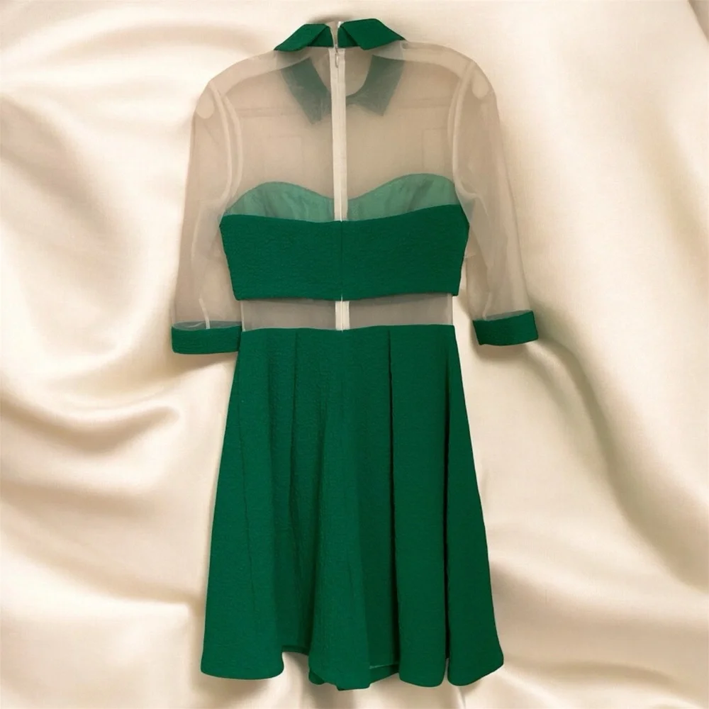 St Patrick Day Dress - Most Adorable Ever!  Green and White Sheer Fabric, Size 4 - Picture 2 of 15
